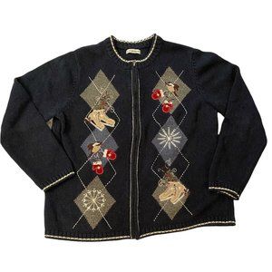 Croft & Barrow Woman's S Lg. Christmas Cardigan Vtg Full Zip Sweater Ice Skates